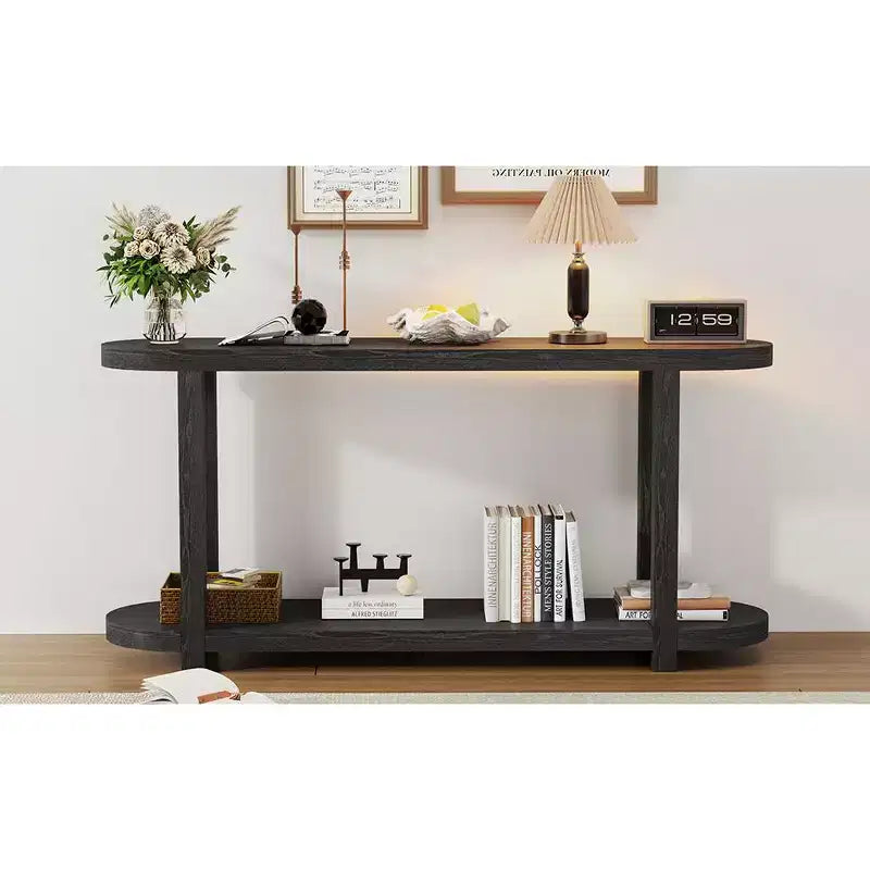 Wood Narrow Console Table with Storage, Minimalist Entryway Table with Streamlined Desktop Design for Hallway and Entryway
