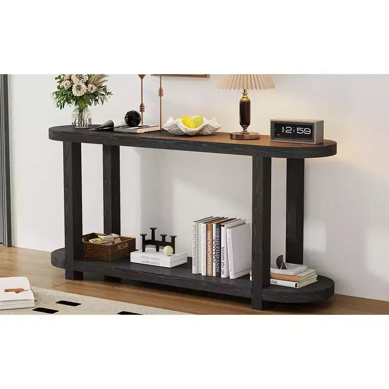 Wood Narrow Console Table with Storage, Minimalist Entryway Table with Streamlined Desktop Design for Hallway and Entryway