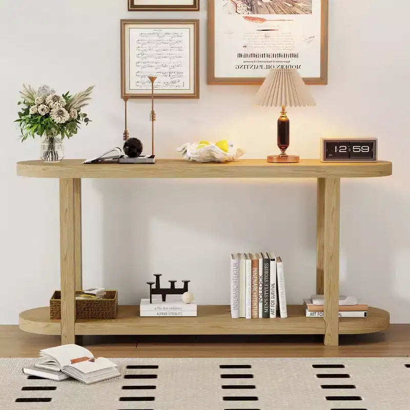 Wood Narrow Console Table with Storage, Minimalist Entryway Table with Streamlined Desktop Design for Hallway and Entryway