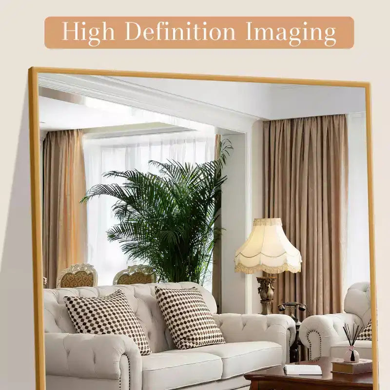 MAYEERTY Aluminum Full-Length Mirror 57x20in, Gold, Right Angle, Tempered Glass, With Stand