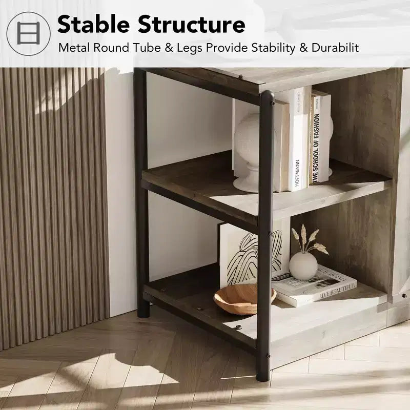 TV stand, suitable for TVs 65 inches and above, with mesh doors and shelves, rustic style, storage function, living room furniture.