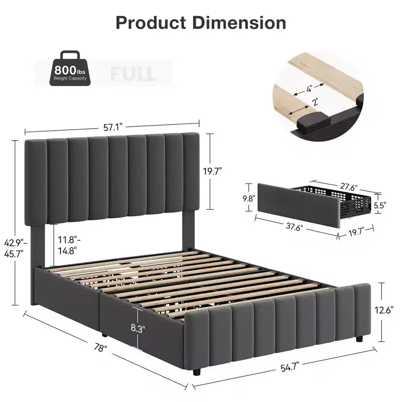 Bed Frame, Platform Storage Bed, 4 Drawers, Adjustable Headboard, Wooden Slats, Noise Free, No Box Spring Needed, Easy Assembly
