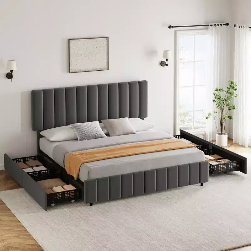 Bed Frame, Platform Storage Bed, 4 Drawers, Adjustable Headboard, Wooden Slats, Noise Free, No Box Spring Needed, Easy Assembly