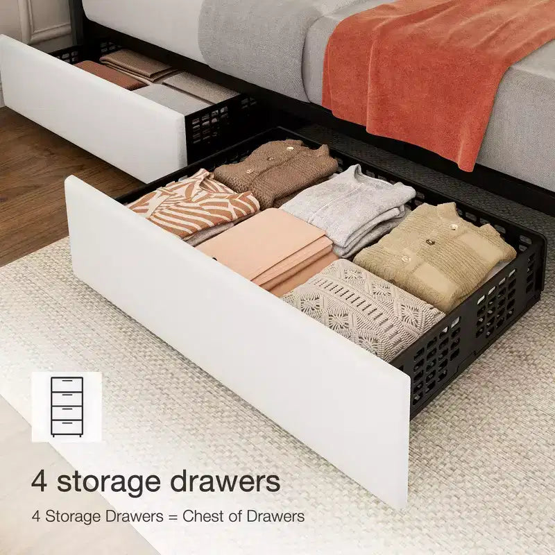Bed Frame, Platform Storage Bed, 4 Drawers, Adjustable Headboard, Wooden Slats, Noise Free, No Box Spring Needed, Easy Assembly