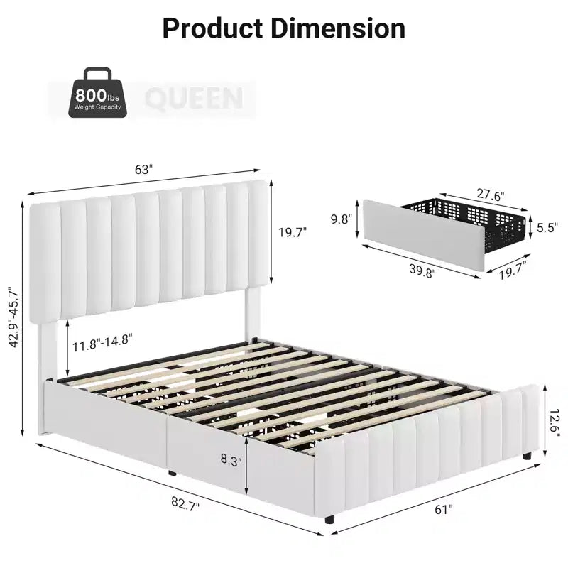 Bed Frame, Platform Storage Bed, 4 Drawers, Adjustable Headboard, Wooden Slats, Noise Free, No Box Spring Needed, Easy Assembly