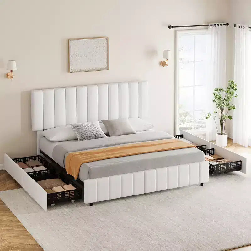Bed Frame, Platform Storage Bed, 4 Drawers, Adjustable Headboard, Wooden Slats, Noise Free, No Box Spring Needed, Easy Assembly