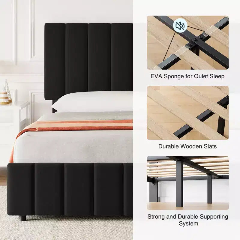 Bed Frame, Platform Storage Bed, 4 Drawers, Adjustable Headboard, Wooden Slats, Noise Free, No Box Spring Needed, Easy Assembly