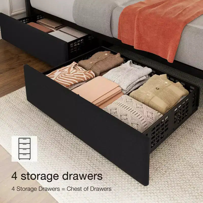 Bed Frame, Platform Storage Bed, 4 Drawers, Adjustable Headboard, Wooden Slats, Noise Free, No Box Spring Needed, Easy Assembly