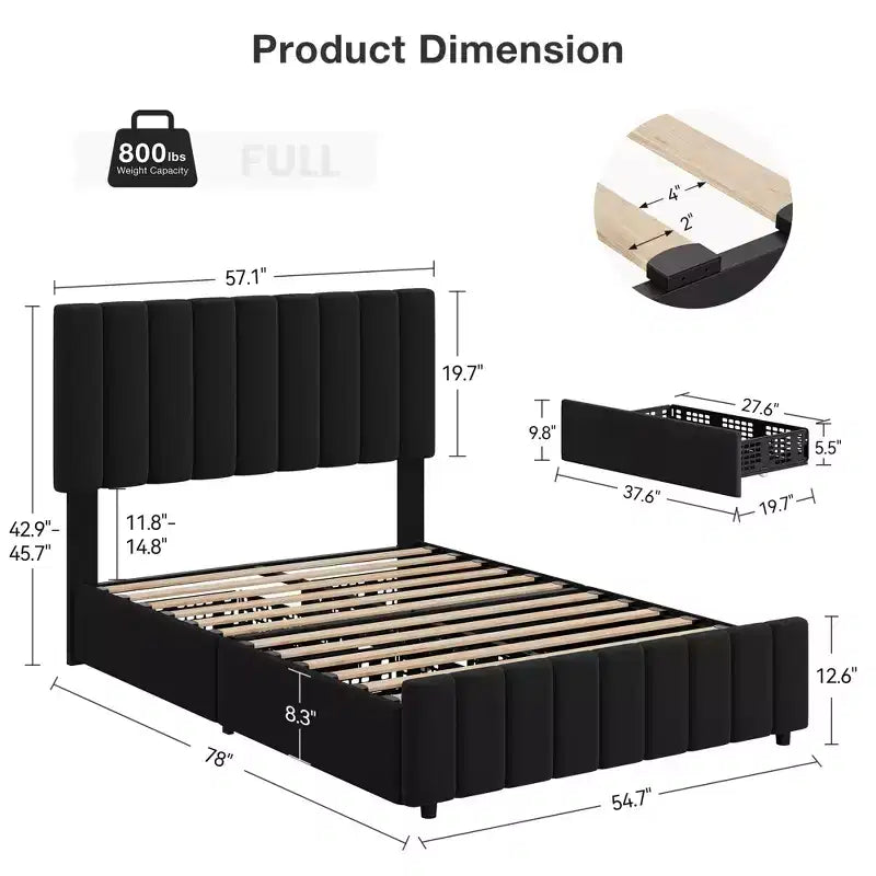 Bed Frame, Platform Storage Bed, 4 Drawers, Adjustable Headboard, Wooden Slats, Noise Free, No Box Spring Needed, Easy Assembly