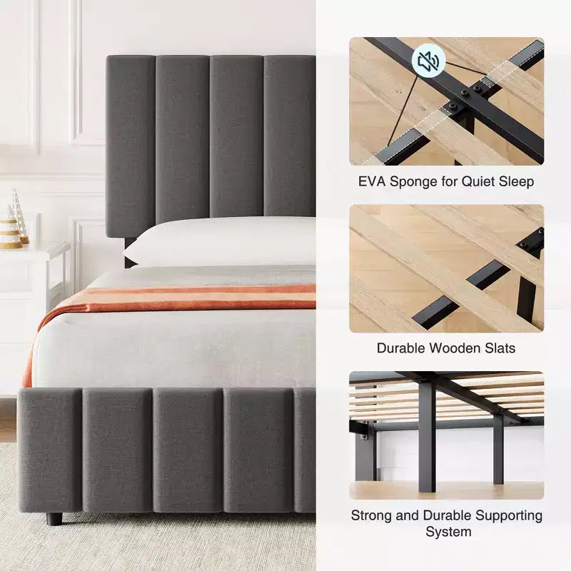 Bed Frame, Platform Storage Bed, 4 Drawers, Adjustable Headboard, Wooden Slats, Noise Free, No Box Spring Needed, Easy Assembly
