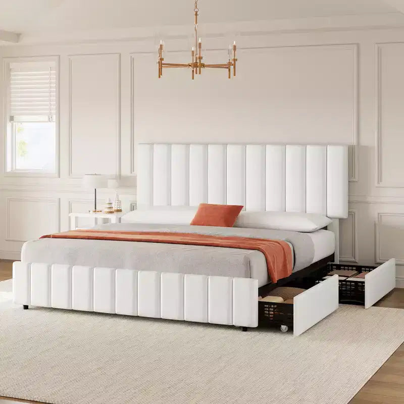 Bed Frame, Platform Storage Bed, 4 Drawers, Adjustable Headboard, Wooden Slats, Noise Free, No Box Spring Needed, Easy Assembly