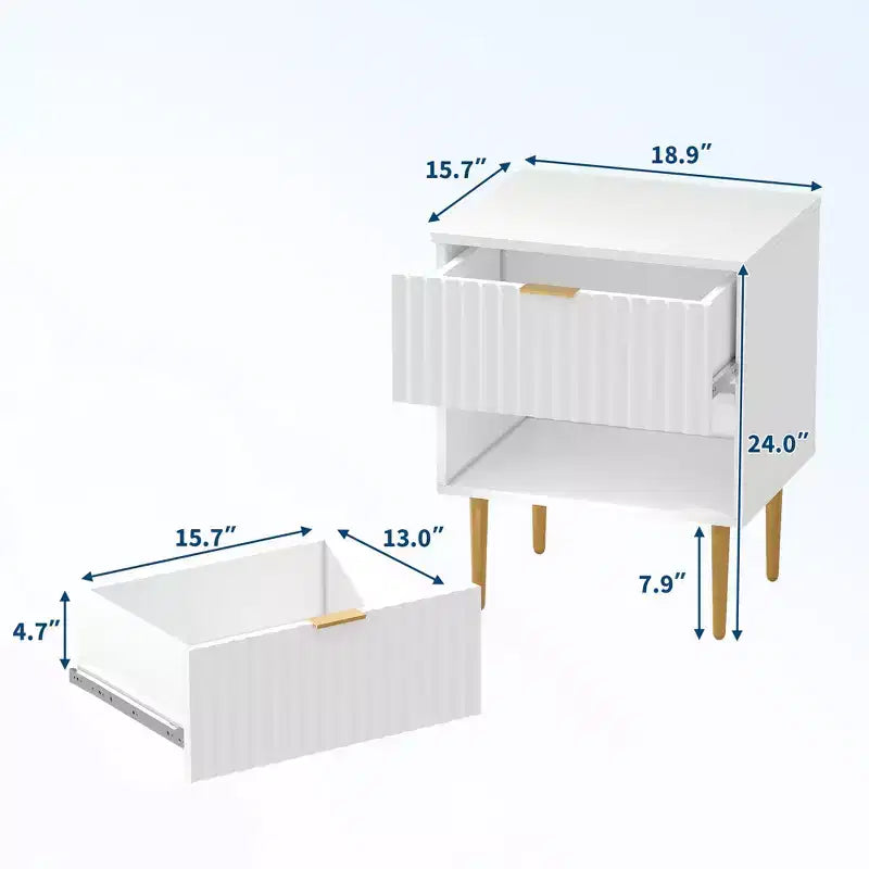 COZONY Modern Fluted Nightstand with Charging Station, 2-Drawer Bedside Table with USB Ports for Bedroom and Apartment