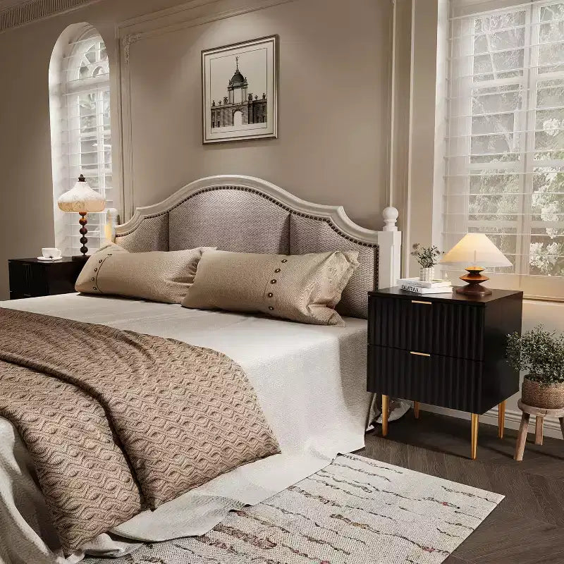 COZONY Modern Fluted Nightstand with Charging Station, 2-Drawer Bedside Table with USB Ports for Bedroom and Apartment