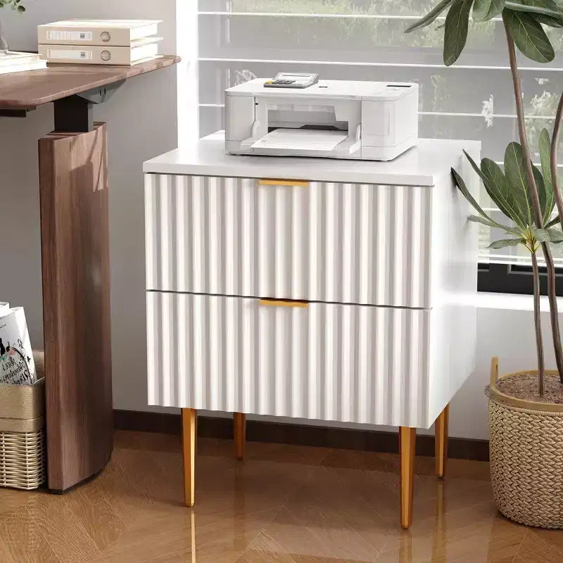 COZONY Modern Fluted Nightstand with Charging Station, 2-Drawer Bedside Table with USB Ports for Bedroom and Apartment