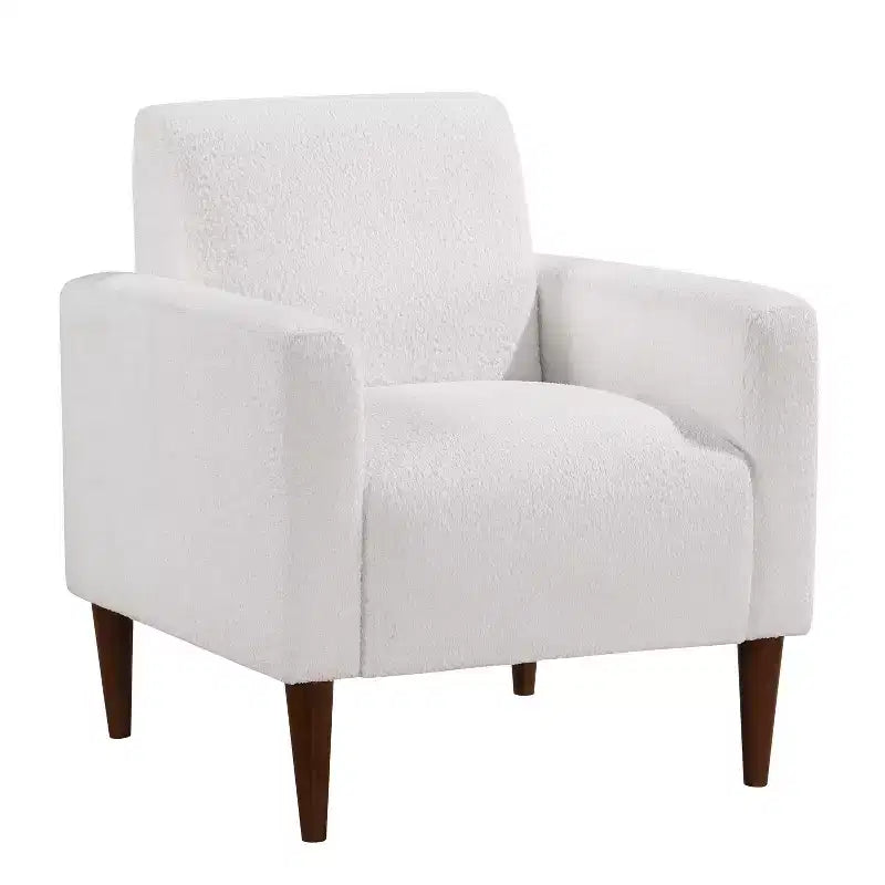 Homy Casa Textured Fabric Accent Chair with Wood Legs, Living Room Armchair, White