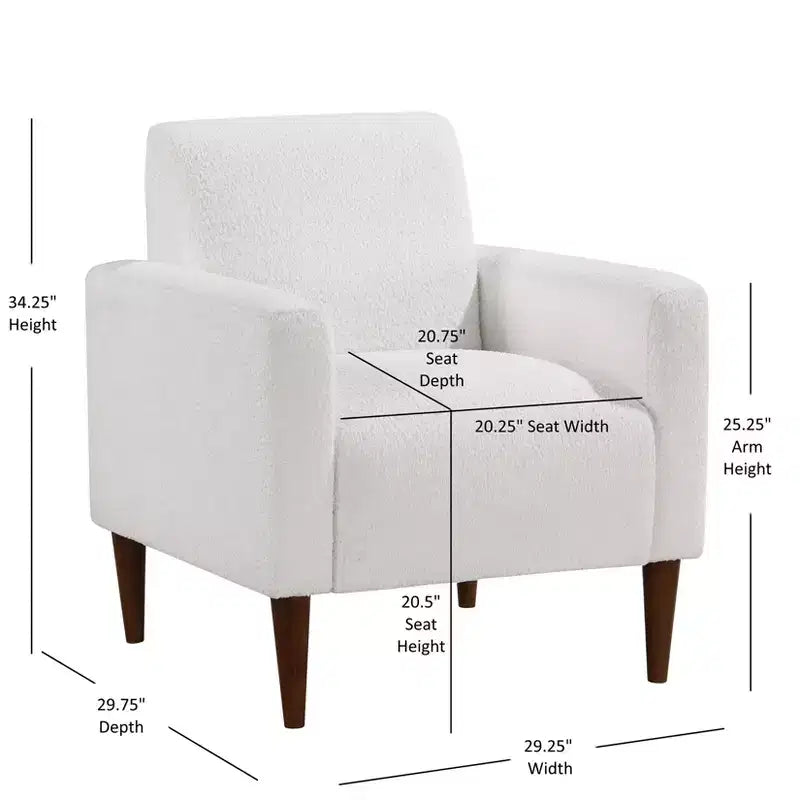Homy Casa Textured Fabric Accent Chair with Wood Legs, Living Room Armchair, White