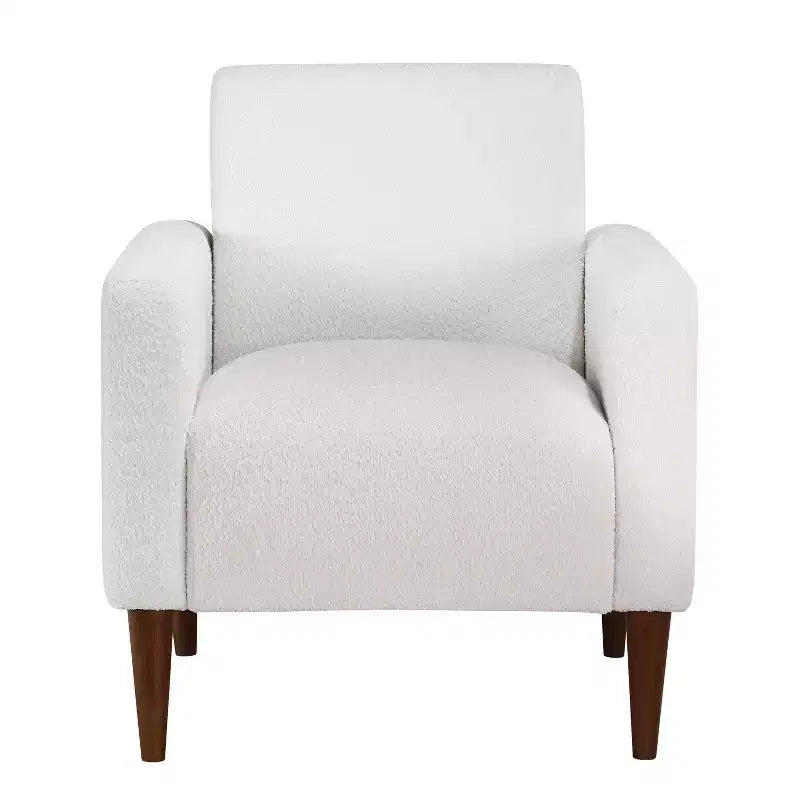 Homy Casa Textured Fabric Accent Chair with Wood Legs, Living Room Armchair, White