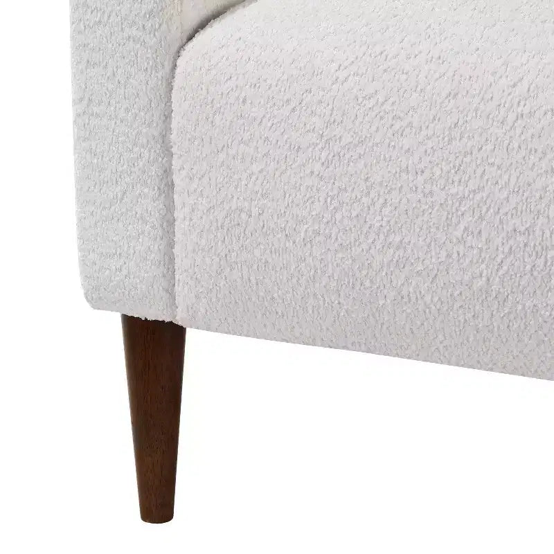 Homy Casa Textured Fabric Accent Chair with Wood Legs, Living Room Armchair, White