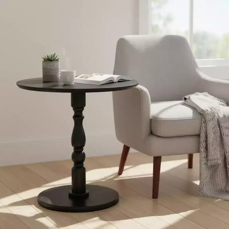 Homy Casa 23 Round Accent Table with Turned Pedestal Base, MDF Top, Living Room or Bedroom Side Table, Black