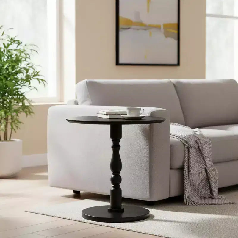Homy Casa 23 Round Accent Table with Turned Pedestal Base, MDF Top, Living Room or Bedroom Side Table, Black