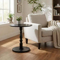 Homy Casa 23 Round Accent Table with Turned Pedestal Base, MDF Top, Living Room or Bedroom Side Table, Black