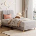 Twin Size Bed Frame, Boucle Upholstered Platform Bed, Wave Headboard, Wooden Slats Support, No Box Spring Needed, Easy Assembly