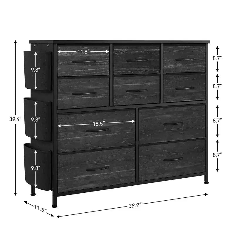 10-Drawer Fabric Dresser & Media Console - Storage Tower with Steel Frame, Wood Top for Bedroom, Living Room, Entryway