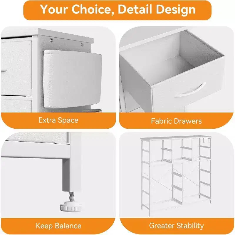 10-Drawer Fabric Dresser & Media Console - Storage Tower with Steel Frame, Wood Top for Bedroom, Living Room, Entryway