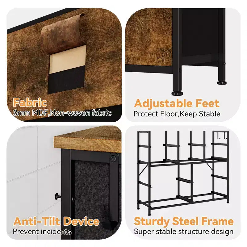 10-Drawer Fabric Dresser & Media Console - Storage Tower with Steel Frame, Wood Top for Bedroom, Living Room, Entryway