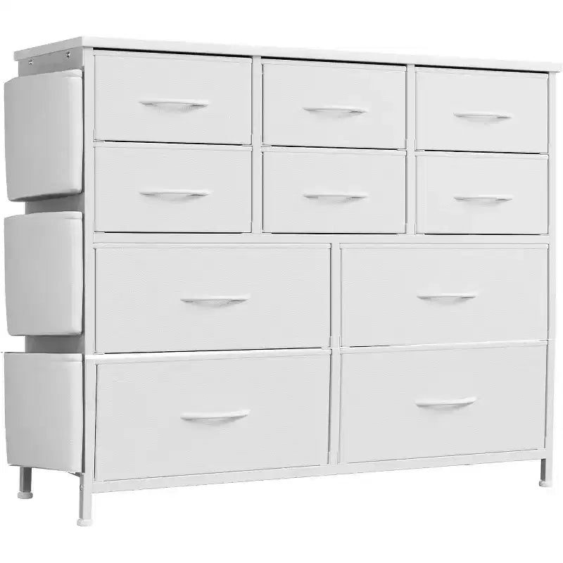 10-Drawer Fabric Dresser & Media Console - Storage Tower with Steel Frame, Wood Top for Bedroom, Living Room, Entryway