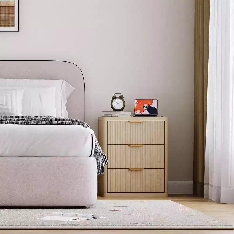 Set of 2 Nightstand - Charging Station, 2 Drawers & Open Shelf, Rounded Safety Corners, Mid-Century Metal Handles for Bedroom & Living Room