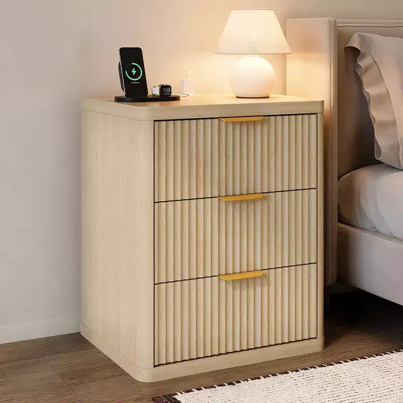 Set of 2 Nightstand - Charging Station, 2 Drawers & Open Shelf, Rounded Safety Corners, Mid-Century Metal Handles for Bedroom & Living Room