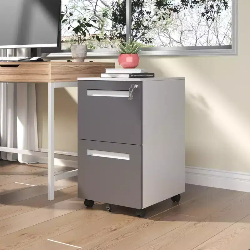 2-Drawer Mobile File Cabinet with Lock, All-Steel Metal Storage Cabinet on 360 Wheels