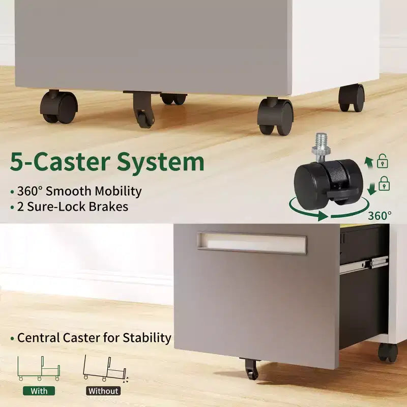 2-Drawer Mobile File Cabinet with Lock, All-Steel Metal Storage Cabinet on 360 Wheels