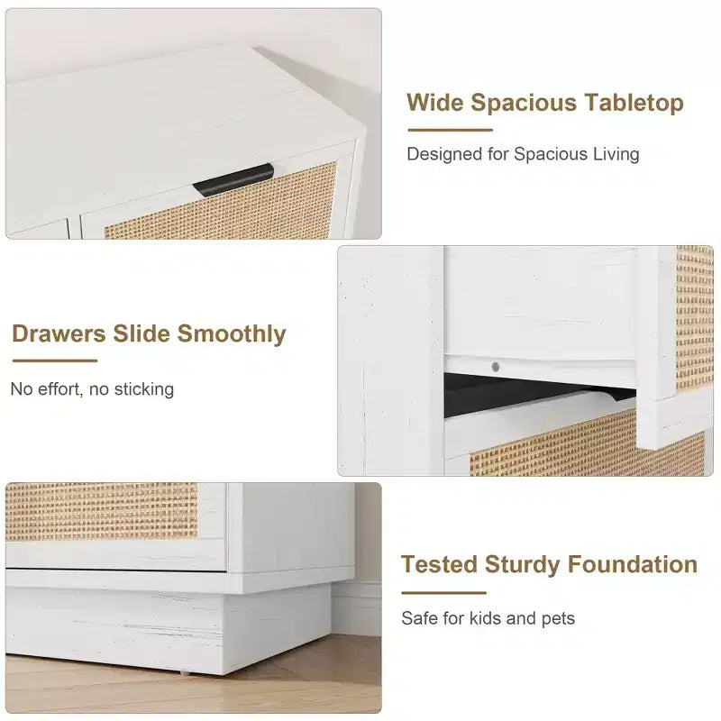 7 Drawer Rattan Dresser for Bedroom, Farmhouse Rattan TV Stand with 7 Storage Drawer,Modern Versatile Organizer for Bedroom,Entryway
