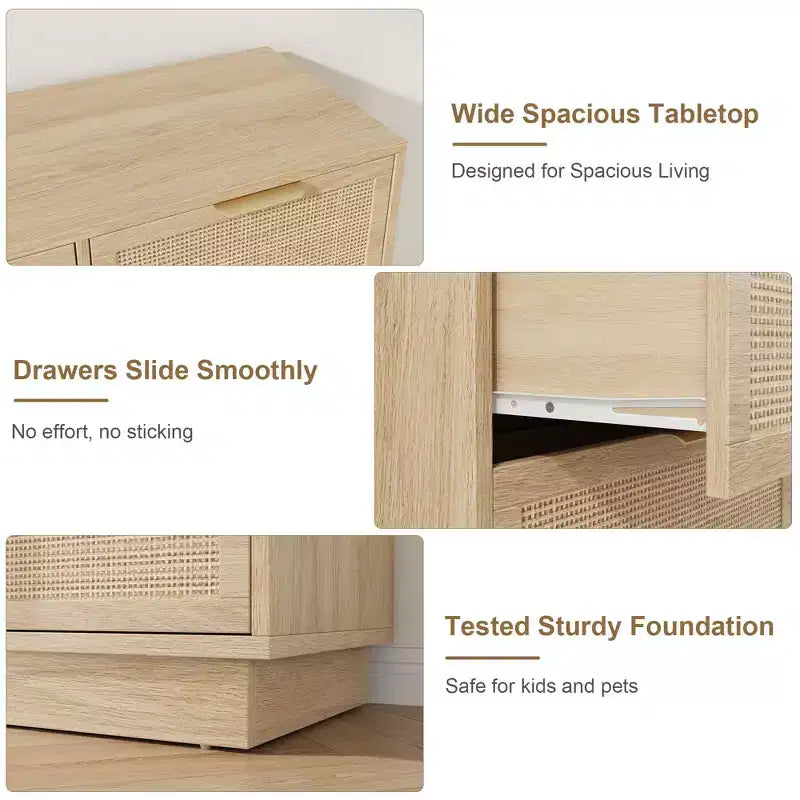 7 Drawer Rattan Dresser for Bedroom, Farmhouse Rattan TV Stand with 7 Storage Drawer,Modern Versatile Organizer for Bedroom,Entryway