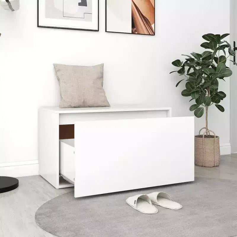 vidaXL Bench White Engineered Wood 31.5x15.7x17.7 in Bench Rectangular