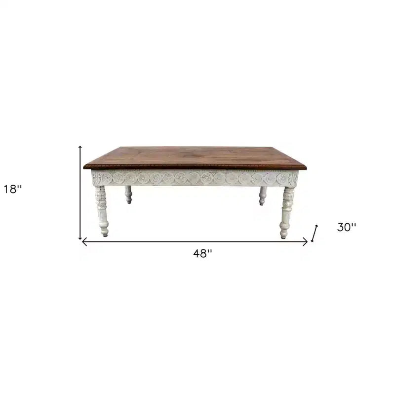 HomeRoots 48 Brown and Ivory Solid Wood Coffee Table
