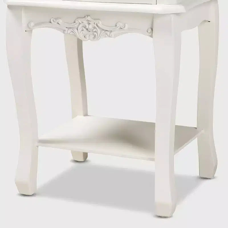 Amalie 2 Drawer Wood Nightstand White/Oak - Baxton Studio: French Provincial Style, Brass Handles, Open Shelf