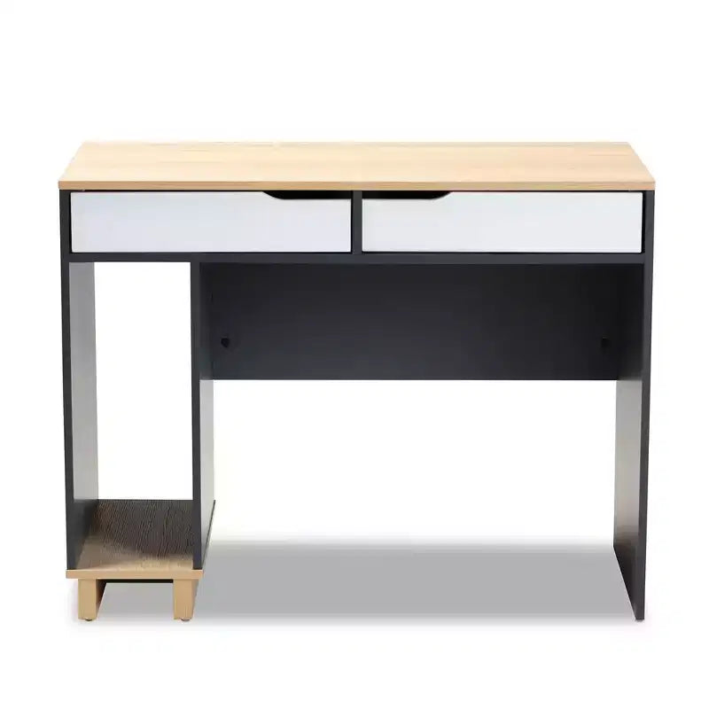 Reed 2 Drawer Wood Computer Desk - Gray/White - Baxton Studio: Contemporary Style, CPU Storage, Home Office Furniture