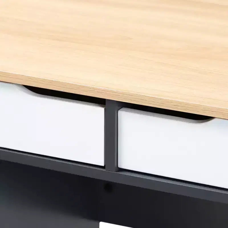 Reed 2 Drawer Wood Computer Desk - Gray/White - Baxton Studio: Contemporary Style, CPU Storage, Home Office Furniture