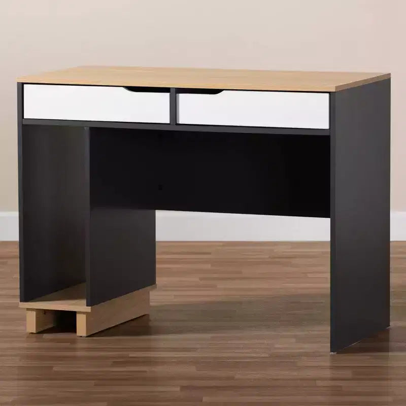 Reed 2 Drawer Wood Computer Desk - Gray/White - Baxton Studio: Contemporary Style, CPU Storage, Home Office Furniture