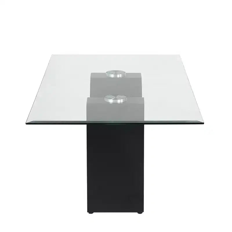 HOMES: Inside + Out Riverpoint Modern Rectangle Coffee Table Clear/Black: Steel Frame, Tempered Glass Top, Beveled Edges