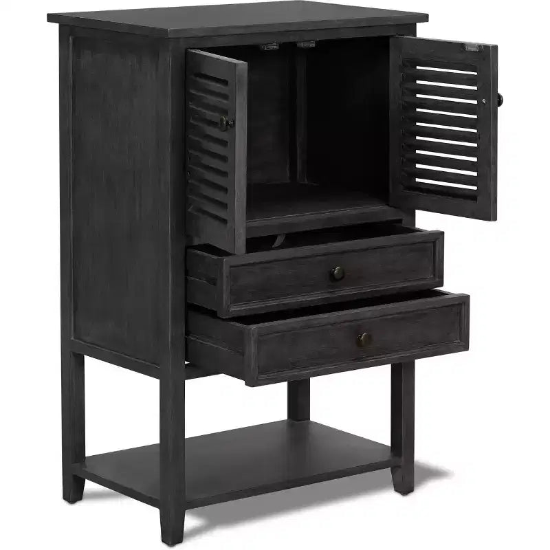 Elmhurst Cabinet Dark Gray - Finch: Traditional Style, Bronze Hardware, Wood Frame, 2 Doors, 2 Drawers