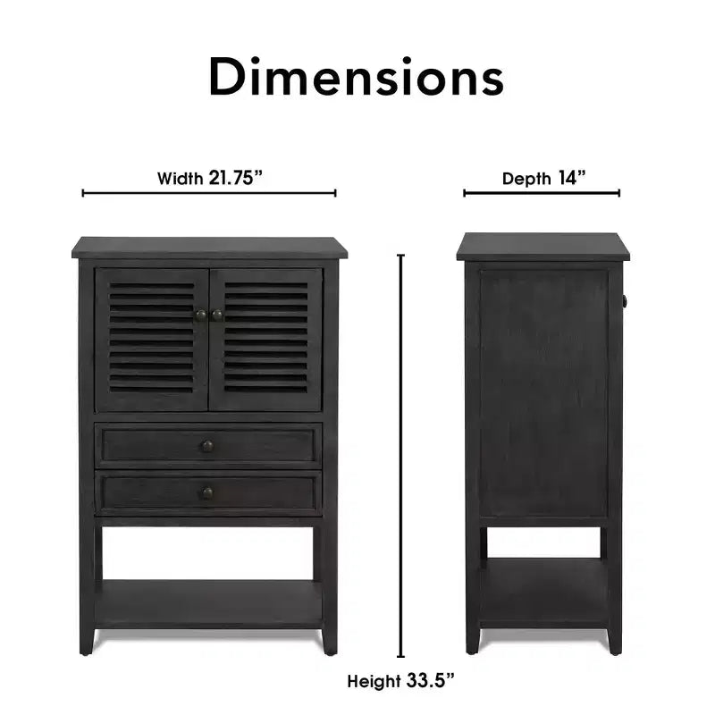 Elmhurst Cabinet Dark Gray - Finch: Traditional Style, Bronze Hardware, Wood Frame, 2 Doors, 2 Drawers