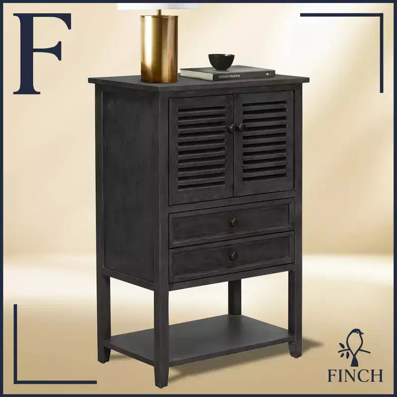 Elmhurst Cabinet Dark Gray - Finch: Traditional Style, Bronze Hardware, Wood Frame, 2 Doors, 2 Drawers