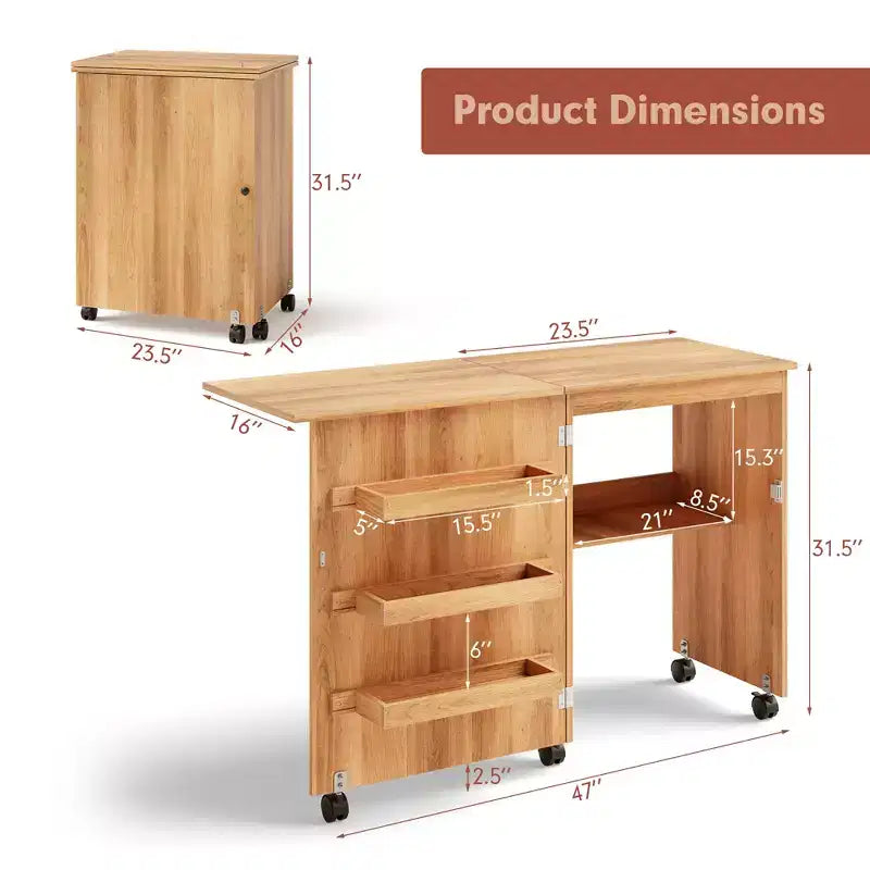 Costway Folding Sewing Craft Table Shelf Storage Cabinet Home Furniture W/Wheels