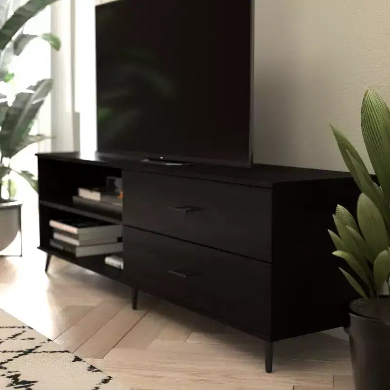 Flash Furniture Nelson 65 Mid Century Modern TV Stand for up to 60 TV's with Adjustable Shelf and Storage Drawers