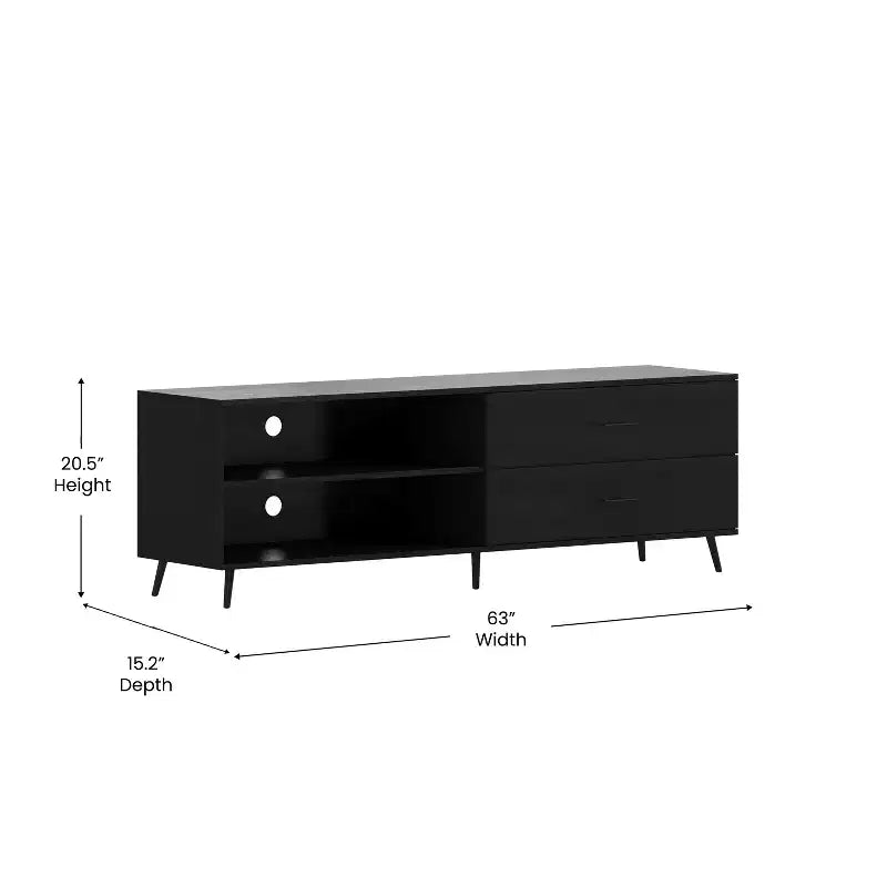 Flash Furniture Nelson 65 Mid Century Modern TV Stand for up to 60 TV's with Adjustable Shelf and Storage Drawers