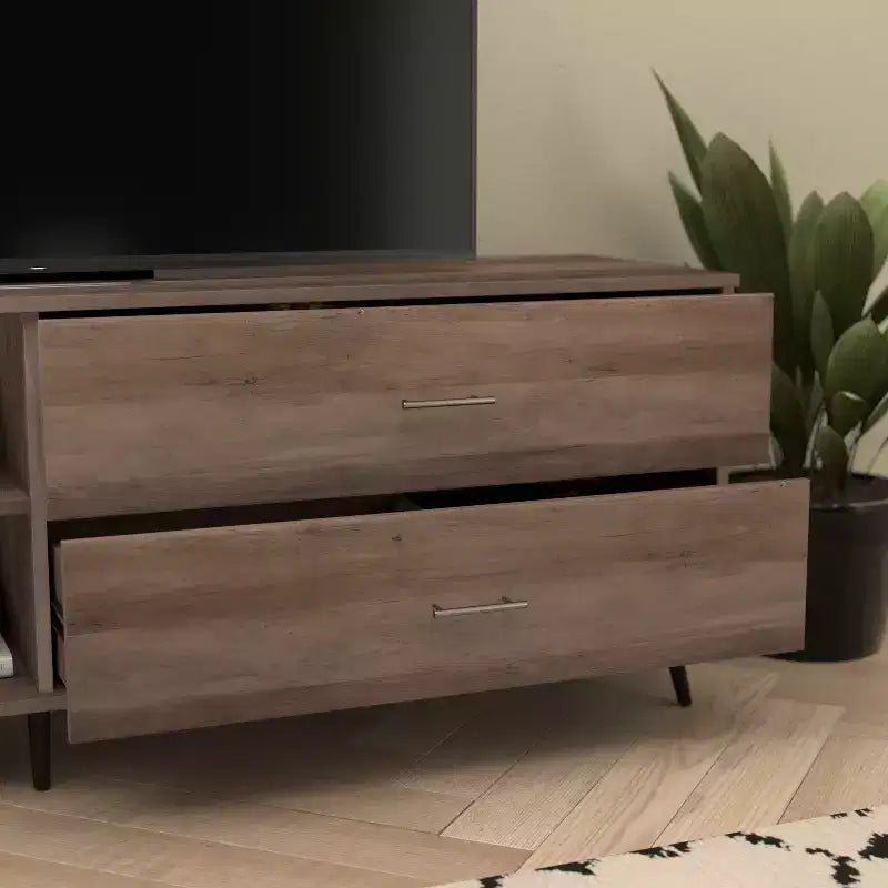 Flash Furniture Nelson 65 Mid Century Modern TV Stand for up to 60 TV's with Adjustable Shelf and Storage Drawers